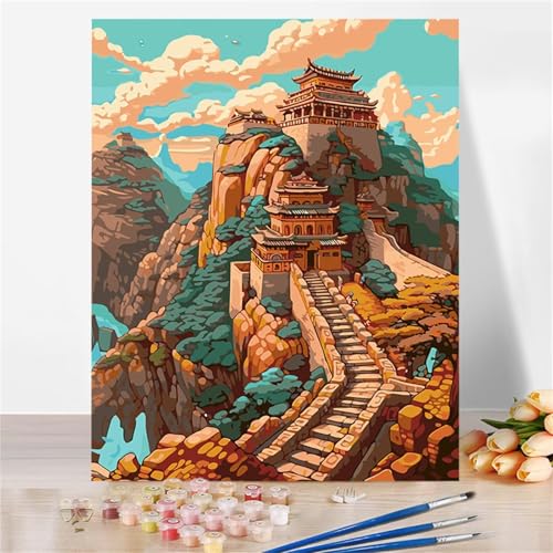 DIY Malen Nach Zahlen Erwachsene Landschaft der Chinesischen Mauer Paint by Numbers Kit mit Rahmen,mit Pinseln und Acrylfarben Handgemalt Ölgemälde für Home Décor Geschenk - 60x75cm von Senyanr