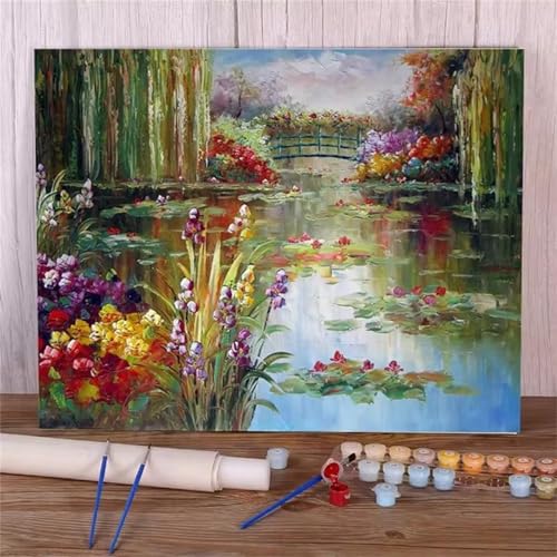 DIY Malen Nach Zahlen Erwachsene Lotusteich Paint by Numbers Kit mit Rahmen,mit Pinseln und Acrylfarben Handgemalt Ölgemälde für Home Décor Geschenk - 60x75cm von Senyanr