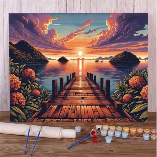 DIY Malen Nach Zahlen Erwachsene Meer Wolken Sonnenuntergang Paint by Numbers Kit mit Rahmen,mit Pinseln und Acrylfarben Handgemalt Ölgemälde für Home Décor Geschenk - 60x75cm von Senyanr