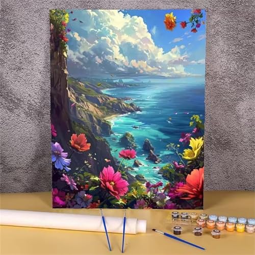 DIY Malen Nach Zahlen Erwachsene Meeresblume Paint by Numbers Kit mit Rahmen,mit Pinseln und Acrylfarben Handgemalt Ölgemälde für Home Décor Geschenk - 45x60cm von Senyanr