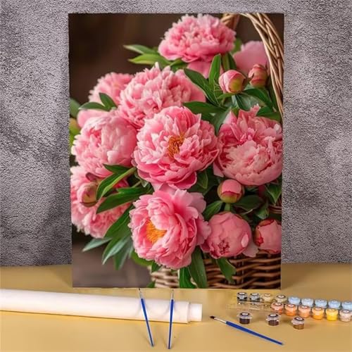 DIY Malen Nach Zahlen Erwachsene Rosa Pfingstrosen Paint by Numbers Kit mit Rahmen,mit Pinseln und Acrylfarben Handgemalt Ölgemälde für Home Décor Geschenk - 60x75cm von Senyanr