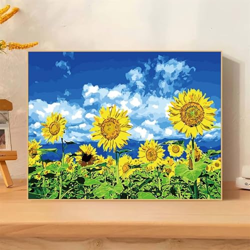 DIY Malen Nach Zahlen Erwachsene Schöne Sonnenblume Paint by Numbers Kit mit Rahmen,mit Pinseln und Acrylfarben Handgemalt Ölgemälde für Home Décor Geschenk - 45x60cm von Senyanr