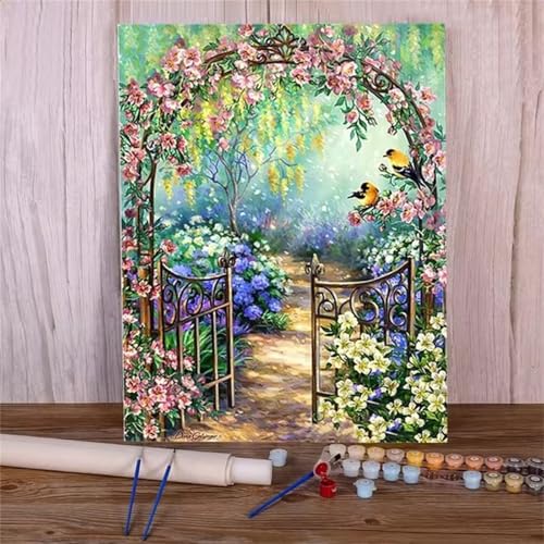 DIY Malen Nach Zahlen Erwachsene Schöner Garten Paint by Numbers Kit mit Rahmen,mit Pinseln und Acrylfarben Handgemalt Ölgemälde für Home Décor Geschenk - 30x40cm von Senyanr