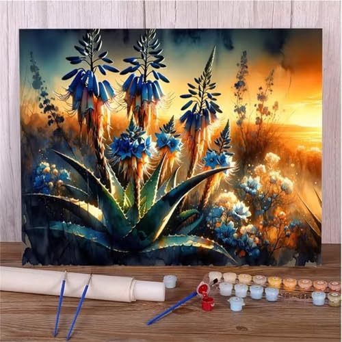 DIY Malen Nach Zahlen Erwachsene Sonnenuntergang Pflanzen Paint by Numbers Kit mit Rahmen,mit Pinseln und Acrylfarben Handgemalt Ölgemälde für Home Décor Geschenk - 40x50cm von Senyanr