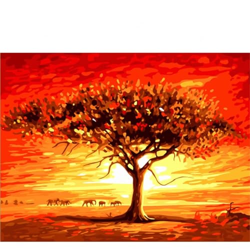 DIY Malen Nach Zahlen Erwachsene Sonnenuntergang Tiere Paint by Numbers Kit mit Rahmen,mit Pinseln und Acrylfarben Handgemalt Ölgemälde für Home Décor Geschenk - 60x75cm von Senyanr