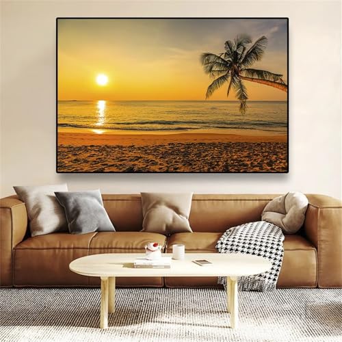 DIY Malen Nach Zahlen Erwachsene Sonnenuntergang am Strand Paint by Numbers Kit mit Rahmen,mit Pinseln und Acrylfarben Handgemalt Ölgemälde für Home Décor Geschenk - 30x40cm von Senyanr