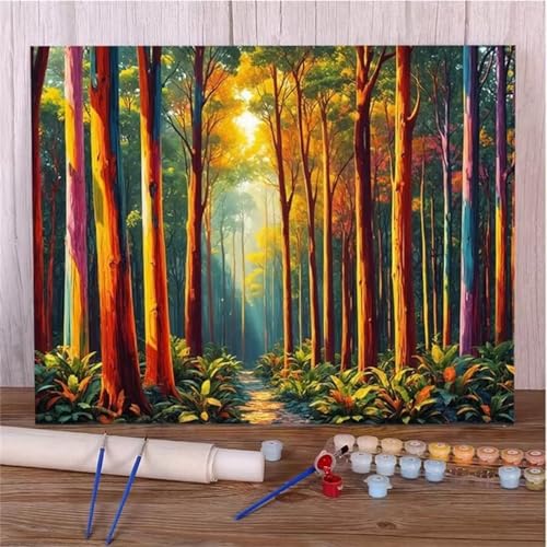 DIY Malen Nach Zahlen Erwachsene Sonniger Wald Paint by Numbers Kit mit Rahmen,mit Pinseln und Acrylfarben Handgemalt Ölgemälde für Home Décor Geschenk - 40x50cm von Senyanr