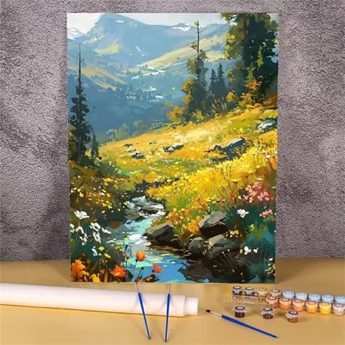 DIY Malen Nach Zahlen Erwachsene Steinberg Paint by Numbers Kit mit Rahmen,mit Pinseln und Acrylfarben Handgemalt Ölgemälde für Home Décor Geschenk - 55x70cm von Senyanr