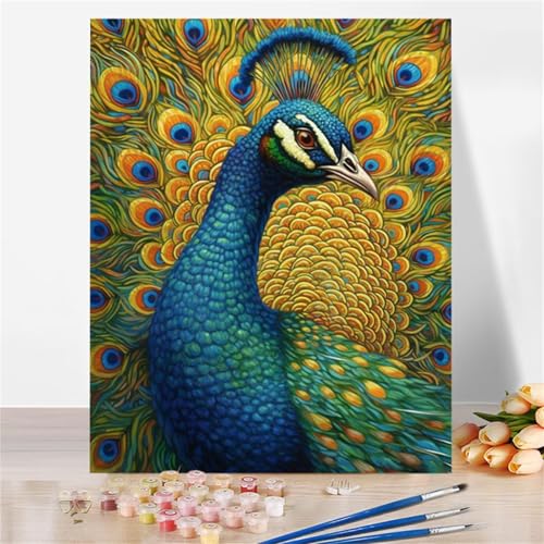 DIY Malen Nach Zahlen Erwachsene Tier Pfau Paint by Numbers Kit mit Rahmen,mit Pinseln und Acrylfarben Handgemalt Ölgemälde für Home Décor Geschenk - 30x40cm von Senyanr