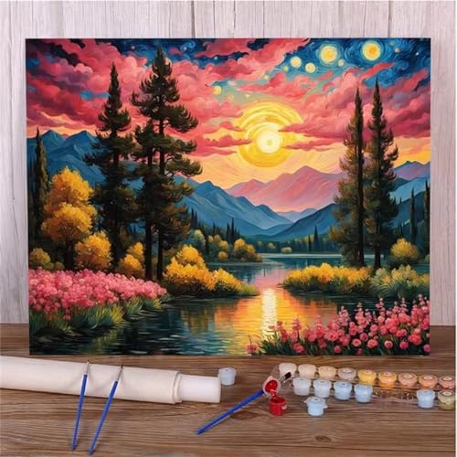 DIY Malen Nach Zahlen Erwachsene Trüber Fluss Paint by Numbers Kit mit Rahmen,mit Pinseln und Acrylfarben Handgemalt Ölgemälde für Home Décor Geschenk - 55x70cm von Senyanr