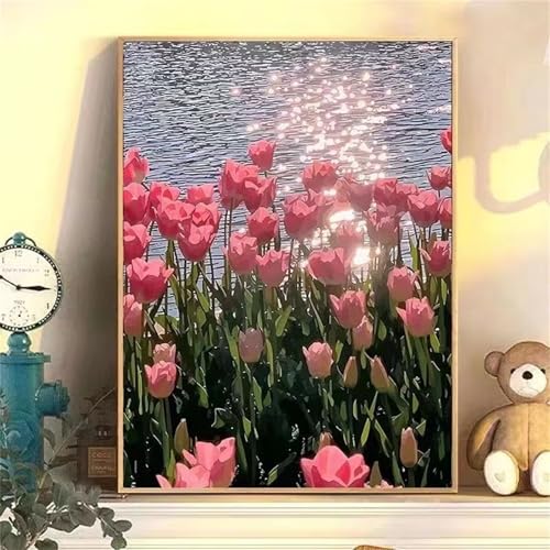 DIY Malen Nach Zahlen Erwachsene Tulpe pflanzen Paint by Numbers Kit mit Rahmen,mit Pinseln und Acrylfarben Handgemalt Ölgemälde für Home Décor Geschenk - 45x60cm von Senyanr