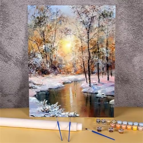 DIY Malen Nach Zahlen Erwachsene Winterwald Paint by Numbers Kit mit Rahmen,mit Pinseln und Acrylfarben Handgemalt Ölgemälde für Home Décor Geschenk - 40x50cm von Senyanr