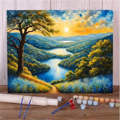 DIY Malen Nach Zahlen Erwachsene Wunderschöne Landschaft Paint by Numbers Kit mit Rahmen,mit Pinseln und Acrylfarben Handgemalt Ölgemälde für Home Décor Geschenk - 30x40cm von Senyanr