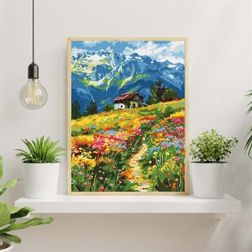 DIY Malen Nach Zahlen Set Landschaft Gebirge,DIY Mit Rahmen Leinwand Handgemalt Ölgemälde,Blumen Paint by Number for Adults,Mit Pinseln und Acryl-Pigment,für Home Decor - 55x70cm von Senyanr