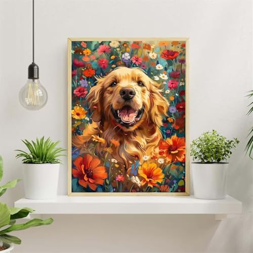 DIY Malen Nach Zahlen Set Schöne Blume,DIY Mit Rahmen Leinwand Handgemalt Ölgemälde,Hund Paint by Number for Adults,Mit Pinseln und Acryl-Pigment,für Home Decor - 45x60cm von Senyanr