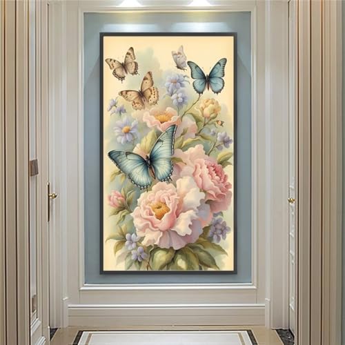 Diamond Painting Erwachsene,DIY 5D Schmetterlings- Pfingstrose Diamond Painting Kits,Full Round Drill Embroidery Kunst Malerei Kreuzstich Set,für Home Wanddeko - 80x160cm von Senyanr