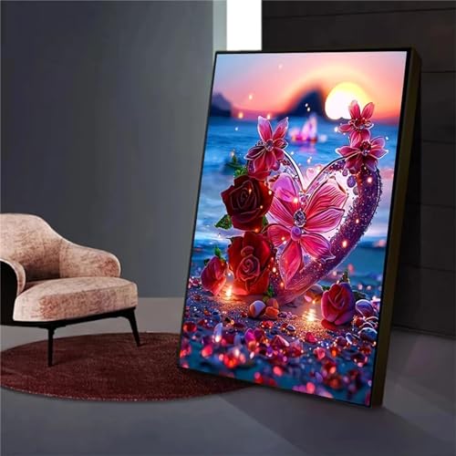 Diamond Painting für Erwachsene,5D Diamond Painting Liebe Rose Full Round Drill Diamond Painting Set Erwachsene Kinder,Wohndekoration - 55x75cm von Senyanr