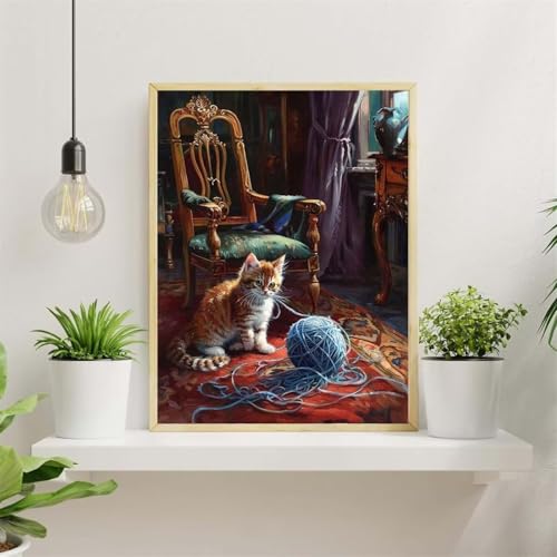 Malen Nach Zahlen Erwachsene,Stuhl Katze Paint by Numbers,DIY Tier Handgemalt Ölgemälde Kit Mit Pinseln und Acryl-Pigment(Ohne Rahmen) für Home Decor - 60x75cm von Senyanr