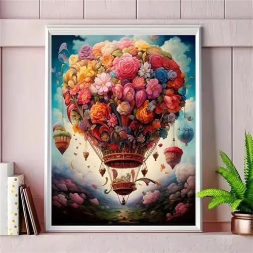 Malen Nach Zahlen für Erwachsene Heißluftballon Blume,DIY Handgemalt Ölgemälde Leinwand Set,mit Pinseln und Acrylfarben Paint by Numbers Kits für Home Dekor Geschenk (Ohne Rahmen) 30x40cm von Senyanr