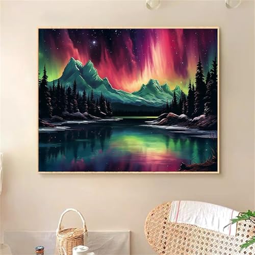 Malen Nach Zahlen für Erwachsene Landschaft Aurora,DIY Handgemalt Ölgemälde Leinwand Set,mit Pinseln und Acrylfarben Paint by Numbers Kits für Home Dekor Geschenk (Ohne Rahmen) 55x70cm von Senyanr