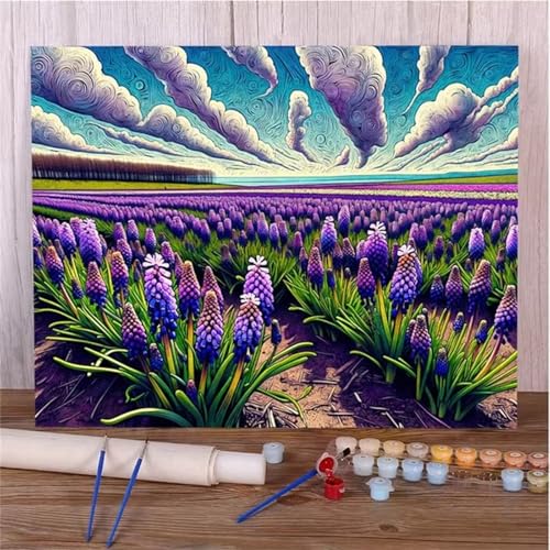 Malen Nach Zahlen für Erwachsene Lila Blumen,DIY Handgemalt Ölgemälde Leinwand Set,mit Pinseln und Acrylfarben Paint by Numbers Kits für Home Dekor Geschenk (Ohne Rahmen) 45x60cm von Senyanr