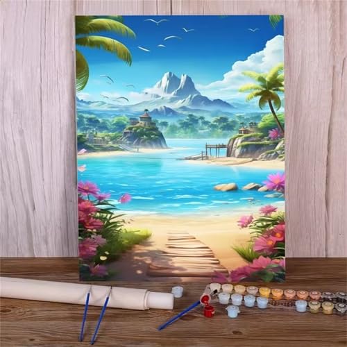 Malen Nach Zahlen für Erwachsene Meerblick Strand,DIY Handgemalt Ölgemälde Leinwand Set,mit Pinseln und Acrylfarben Paint by Numbers Kits für Home Dekor Geschenk (Ohne Rahmen) 55x70cm von Senyanr