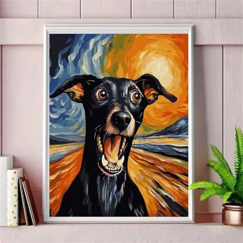 Malen Nach Zahlen für Erwachsene Schwarzer Hund,DIY Handgemalt Ölgemälde Leinwand Set,mit Pinseln und Acrylfarben Paint by Numbers Kits für Home Dekor Geschenk (Ohne Rahmen) 60x75cm von Senyanr