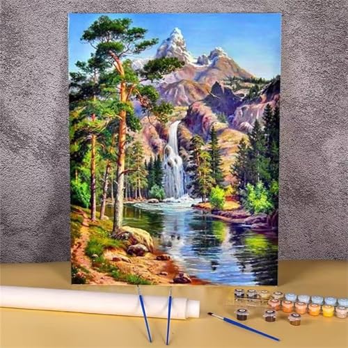 Malen Nach Zahlen für Erwachsene Wasserfall Berg,DIY Handgemalt Ölgemälde Leinwand Set,mit Pinseln und Acrylfarben Paint by Numbers Kits für Home Dekor Geschenk (Ohne Rahmen) 40x50cm von Senyanr