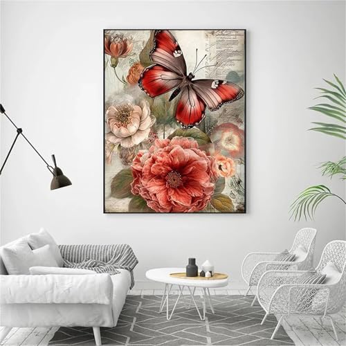 Senyanr DIY Diamond Painting Erwachsene Set,Vintage-Schmetterling 5D Diamant Painting Bilder Erwachsene,Full Square Drill Kristall Strass Zahlen Kreuzstich Stickerei Malerei Wand Dekor - 60x90cm von Senyanr