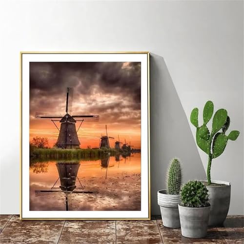 Sonnenuntergang Landschaft Diamond Painting,5D Diamant Painting Bilder Kits für Erwachsene,DIY Square Voll Stickerei Diamant Malerei Strass Kreuzstich Art Craft für Living Room Wand Dekor - 45x65cm von Senyanr