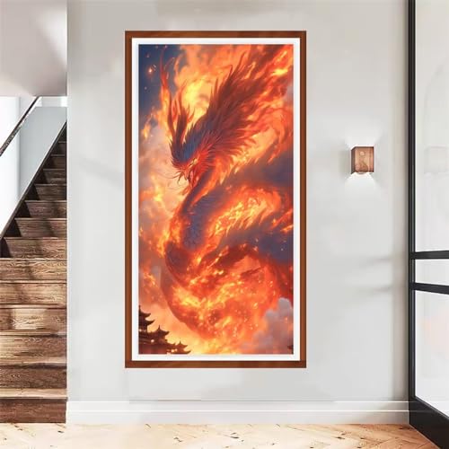 5D DIY Feuerdrache Diamant Painting Bilder Erwachsene, Full Rund Drill Diamond Painting Bastelset, Weihnachten Anfänger Strass Stickerei malen nach zahlen, für Home Büro Wand Dekor 60x120cm YG1441 von Sepeoha