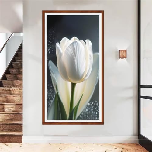 5D Diamond Painting Bilder Weihnachten, Erwachsene DIY Weiße Tulpe Diamond Malen Nach Zahlen,Full Quadratisch Drill Crystal Rhinestone Embroidery Kit, für Wohnzimmer Schlafzimmer Deko 45x90cm YG4072 von Sepeoha