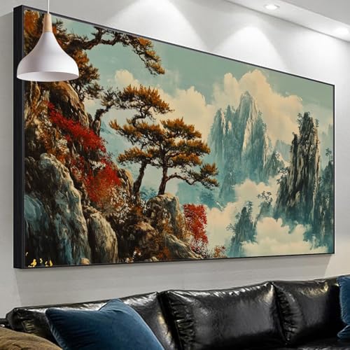 Diamond Painting Berg Diamond Painting Erwachsene, 5D Chinesischer Stil Diamant Painting Bilder Kinder, DIY Diamant Paintings Diamonds Crystal Art Craft for Geschenke Wall Decoratio 300x100cm SP-723 von Sepeoha