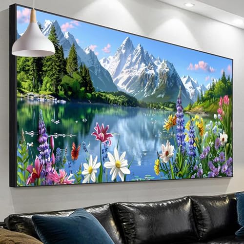 Diamond Painting Berg Diamond Painting Erwachsene, 5D Diamond Painting Kinder Blume Diamant Painting Bilder, DIY Diamant Painting Crystal Art Craft Set for Wall Decoration Geschenke 120x40cm SP-235 von Sepeoha