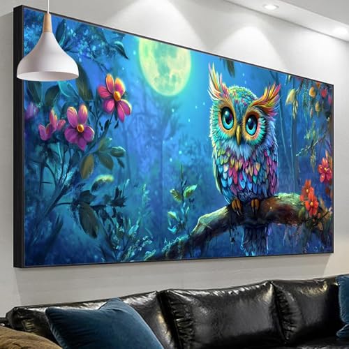 Diamond Painting Erwachsene Eule Diamond Painting Mond, Diamond Painting xxl 120x40cm/15.7x47.2in, Painting by Numbers Mosaic Making Diamond Painting for Home Wall Decor, Geschenke für Männer SP-280 von Sepeoha