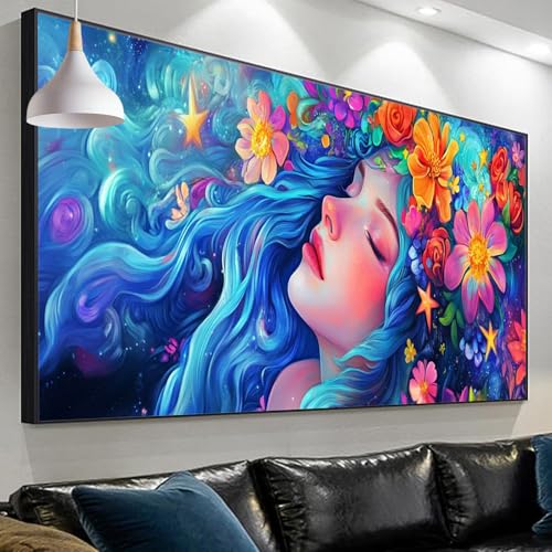 Diamond Painting Erwachsene Karikatur Diamond Painting Frau, Diamond Painting xxl 90x30cm/11.8x35.4in, DIY Painting by Numbers Mosaic Making Diamond Painting Set for Home Wall Decor Geschenke SP-212 von Sepeoha