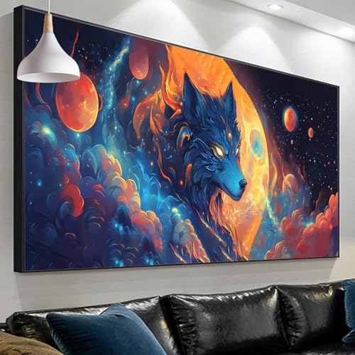 Diamond Painting Erwachsene Wolf Diamond Painting Planet, Diamond Painting xxl 90x30cm/11.8x35.4in, Painting by Numbers Mosaic Making Diamond Painting for Home Wall Decor, Geschenke für Männer SP-226 von Sepeoha