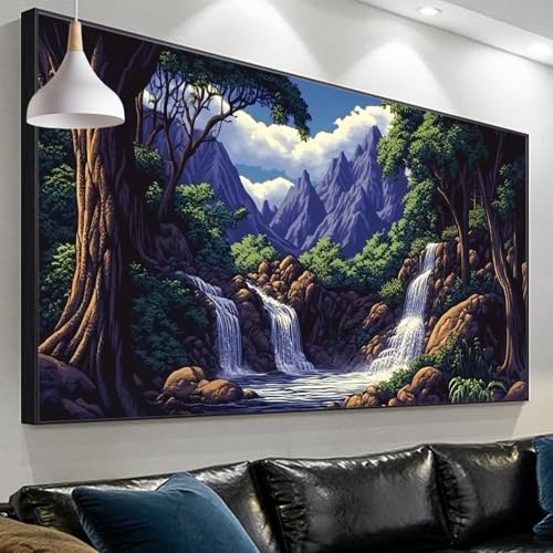 Diamond Painting Fluss Diamond Painting Erwachsene, 5D Landschaft Diamant Paintings Bilder Kinder, DIY Diamant Paintings Diamonds Crystal Art Craft Set for Gift Home Wall Decoration 300x100cm SP-715 von Sepeoha