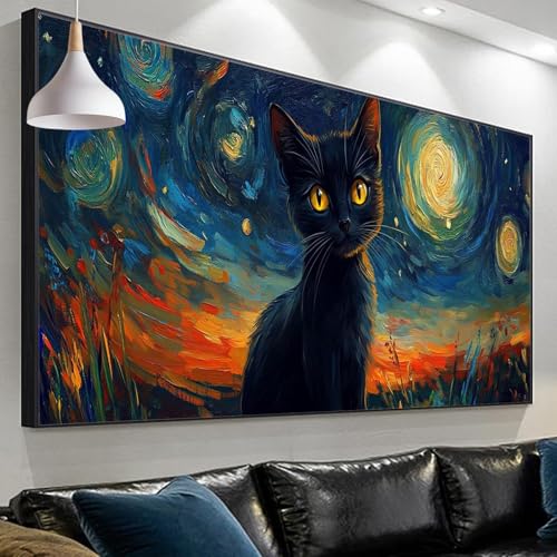 Diamond Painting Katze Diamond Painting Erwachsene, 5D Diamond Painting Kinder Sternenhimmel Diamant Painting Bilder, DIY Diamant Painting Crystal Art Craft for Gift Wall Decoration 90x30cm SP-221 von Sepeoha