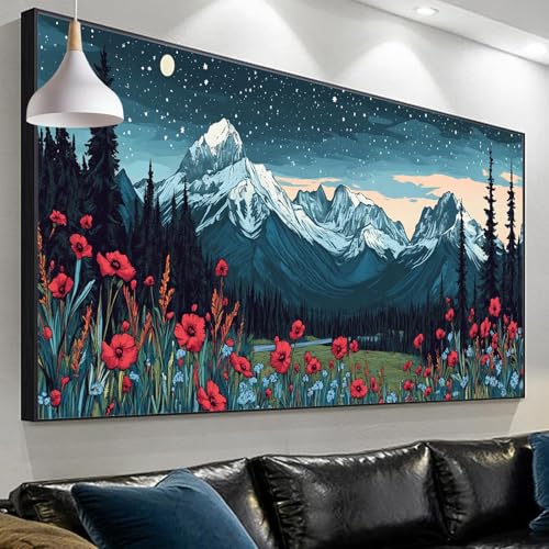 Diamond Painting Mohn Diamond Painting Erwachsene, 5D Landschaft Diamant Paintings Bilder Kinder, DIY Diamant Paintings Diamonds Crystal Art Craft Set for Geschenke Wall Decoration 150x50cm SP-713 von Sepeoha