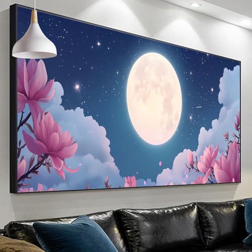 Diamond Painting Mond Diamond Painting Erwachsene, 5D Magnolie Diamant Paintings Bilder Kinder, DIY Diamant Paintings Diamonds Crystal Art Craft Set for Geschenke Wall Decoration 300x100cm SP-701 von Sepeoha