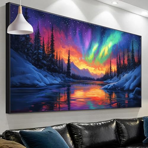 Diamond Painting Polarlicht Diamond Painting Erwachsene, 5D Diamond Painting Kinder See Diamant Painting Bilder, DIY Diamant Painting Crystal Art Craft Set for Gift Wall Decoration 90x30cm SP-233 von Sepeoha