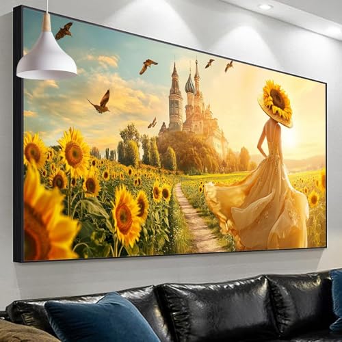 Diamond Painting Sonnenblume Diamond Painting Erwachsene, 5D Diamond Painting Kinder Schloss Diamant Painting Bilder, DIY Diamant Painting Crystal Art Craft for Gift Wall Decoration 120x40cm SP-209 von Sepeoha