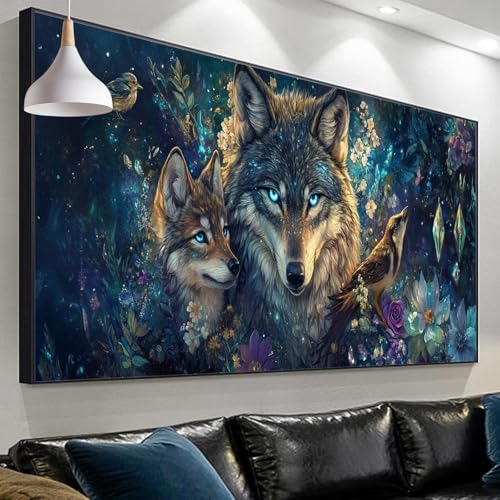 Diamond Painting Wolf Diamond Painting Erwachsene, 5D Diamond Painting Kinder Vogel Diamant Painting Bilder, DIY Diamant Painting Crystal Art Craft Set for Wall Decoration Geschenke 90x30cm SP-207 von Sepeoha