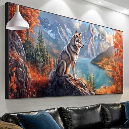 Diamond Painting Wolf Diamond Painting Erwachsene, 5D Herbst Diamant Paintings Bilder Kinder, DIY Diamant Paintings Diamonds Crystal Art Craft Set for Home Wall Decoration Geschenke 300x100cm SP-405 von Sepeoha