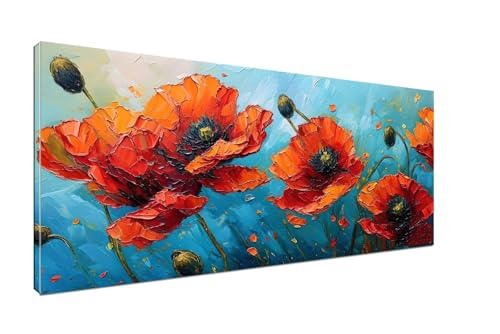 Malen Nach Zahlen Blumen, DIY Malen Nach Zahlen Erwachsene Mohnblume, Paint by Numbers Kit für Anfänger Malen Nach Zahlen Set mit Pinseln und Acrylpigment, Deko Wohnzimmer Ohne Rahmen 20x40cm H1-254 von Sepeoha