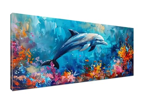 Malen Nach Zahlen Delfin, DIY Malen Nach Zahlen Erwachsene Tier, Paint by Numbers Kit für Anfänger Malen Nach Zahlen Set mit Pinseln und Acrylpigment für Deko Wohnzimmer Ohne Rahmen 20x40cm H1-198 von Sepeoha