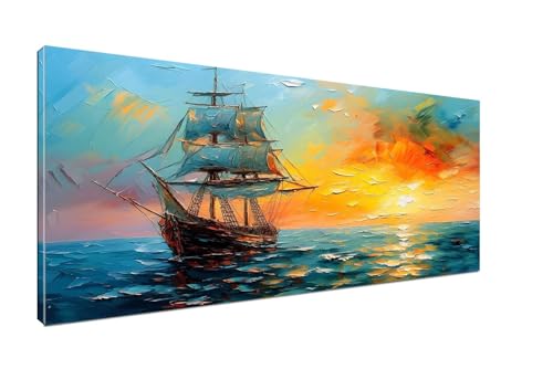 Malen Nach Zahlen Ozean, DIY Malen Nach Zahlen Erwachsene Boot, Paint by Numbers Kit für Anfänger Malen Nach Zahlen Set mit Pinseln und Acrylpigment für Deko Wohnzimmer Ohne Rahmen 20x40cm H1-200 von Sepeoha