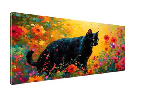 Malen Nach Zahlen Schwarz, DIY Malen Nach Zahlen Erwachsene Katze, Paint by Numbers Kit für Anfänger Malen Nach Zahlen Set mit Pinseln und Acrylpigment für Deko Wohnzimmer Ohne Rahmen 20x40cm H1-206 von Sepeoha