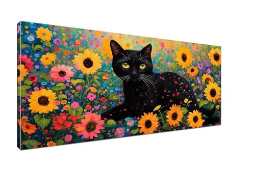 Schwarz Malen Nach Zahlen Erwachsene DIY Malen Nach Zahlen Katze Handgemalt Ölgemälde , Paint by Numbers Kit Mit Pinseln und Acrylfarbe (Rahmenlos 20x40cm) für Mädchen Geschenk Home Wall Decor H1-207 von Sepeoha